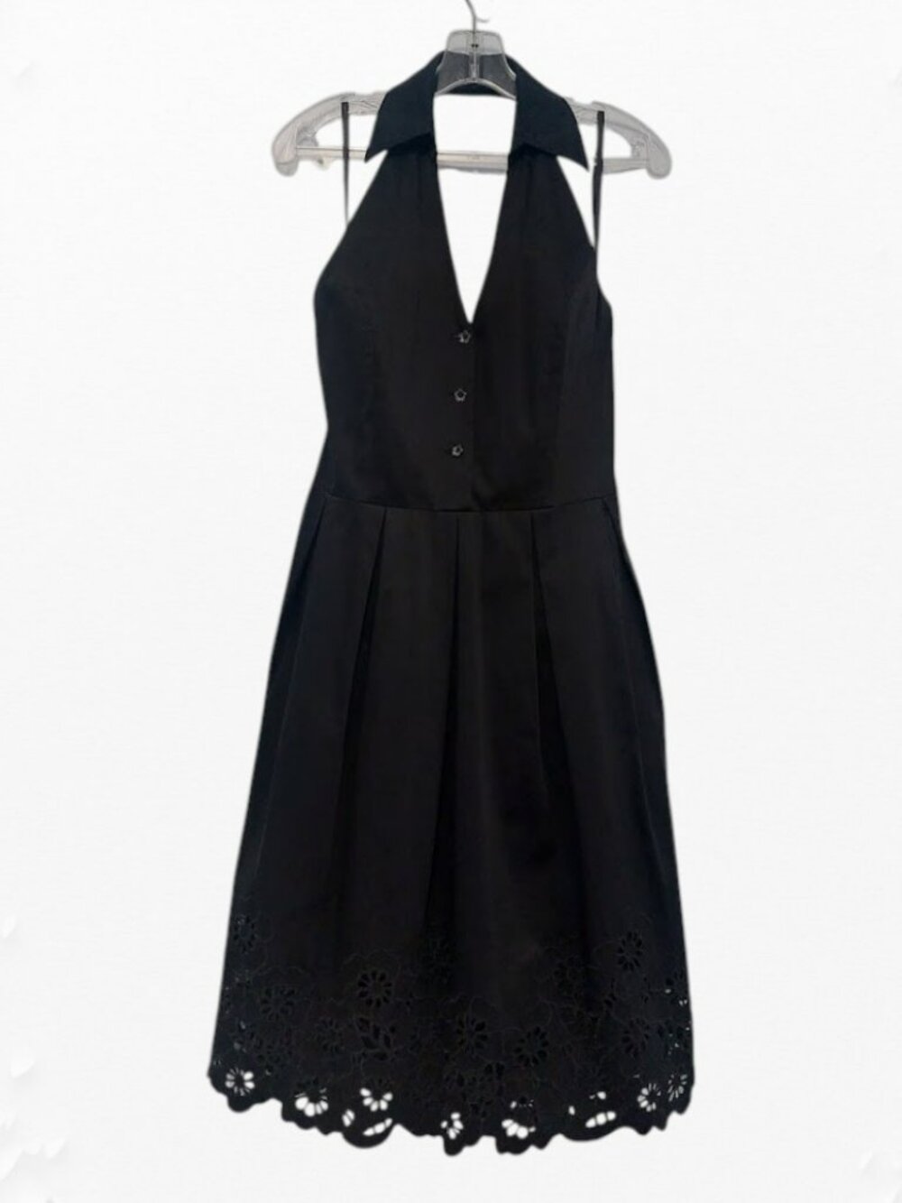 Black Vest Top Dress Midi Fit Flare Open Back Size 10 Retro Party Rockabilly EUC